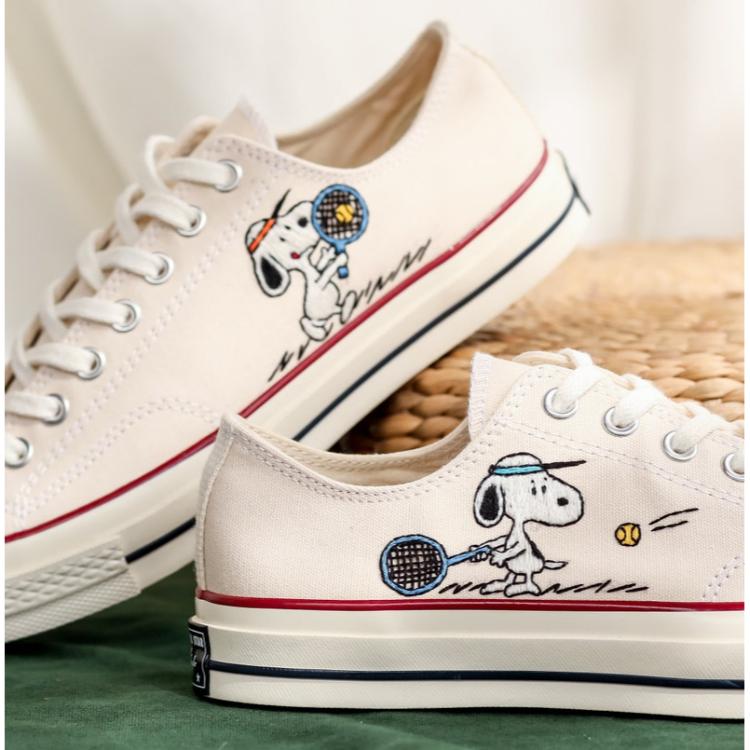 Custom Snoopy Embroidered Converse Low Tops, Heartstopper Embroidered