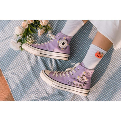 Embroidered Converse, Flower Converse, Custom Converse High Tops