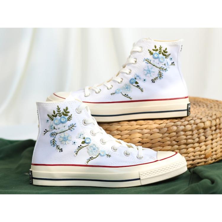 Converse Wedding Embroidered Blue Flowers, Sneakers blue rose weddings