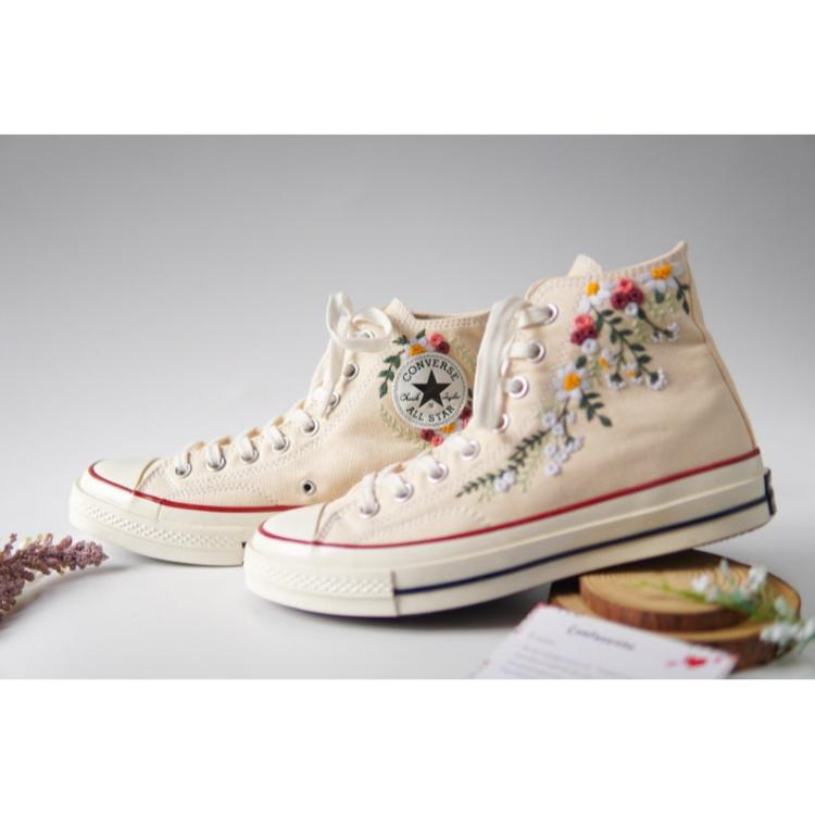 Embroidered Converse, Wedding Sneakers, Converse Colorful Rose Strips