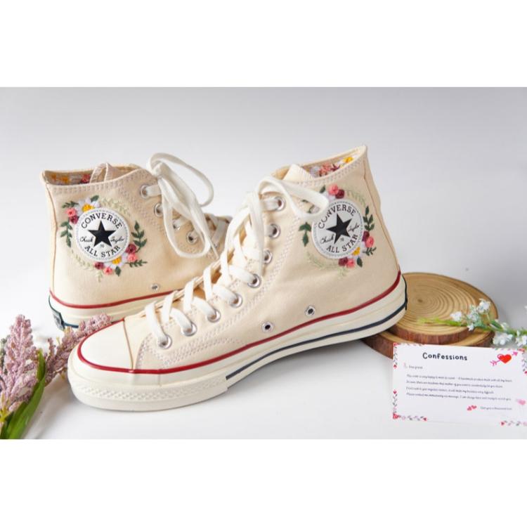 Embroidered Converse, Wedding Sneakers, Converse Colorful Rose Strips