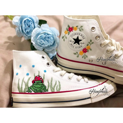Custom Embroidery Shoes, Flower Converse Handmade, Womens Shoes