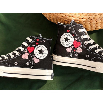 Custom Embroidered Converse High Tops, Heart Embroidered Shoes