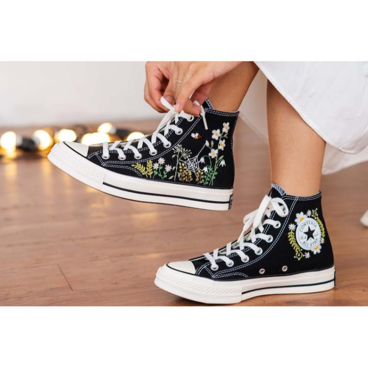 Custom Converse High Tops, Embroidered Sneakers Floral,Converse