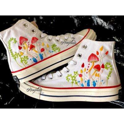 Flower Converse Handmade, Custom Embroidery Shoes, Womens Shoes