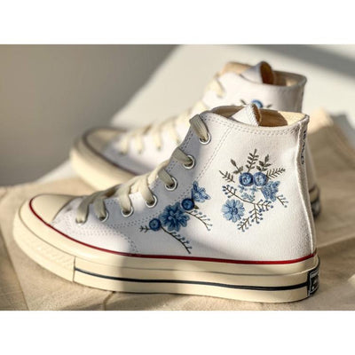 Embroidered converse, Wedding Sneakers, Converse High Tops Blue Rose