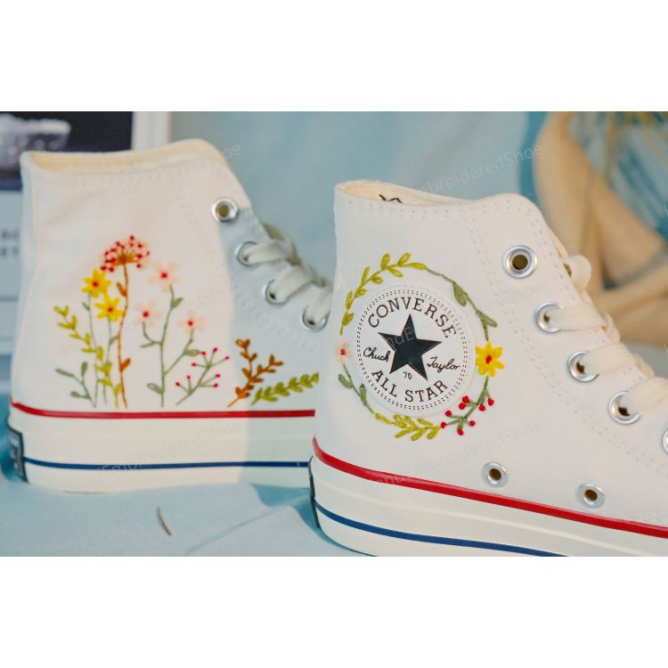 Embroidered Converse, High Tops, Colorful Chrysanthemum Garden,Sneaker