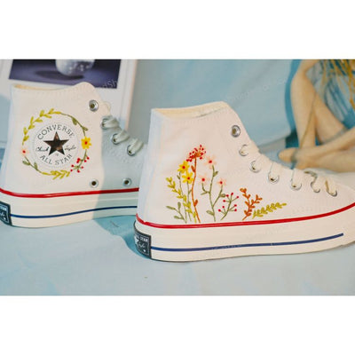 Embroidered Converse, High Tops, Colorful Chrysanthemum Garden,Sneaker