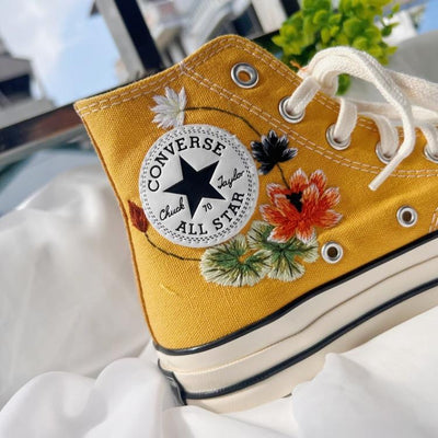 Flower Converse Custom, Mushroom Gift, Custom Embroidery Shoes