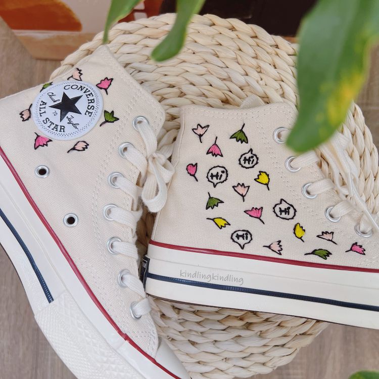 Custom Heartstopper Merch Embroidered Converse Leaves Hi Hi Bubble
