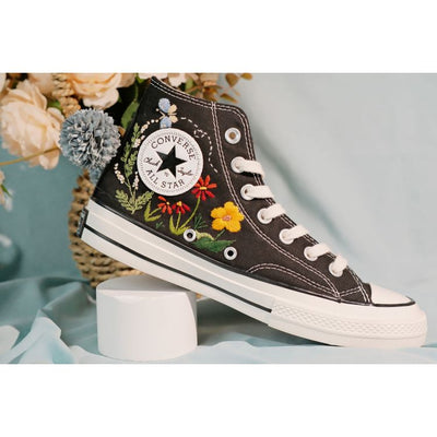 Embroidered Converse, High Tops, Colorful Chrysanthemum Garden