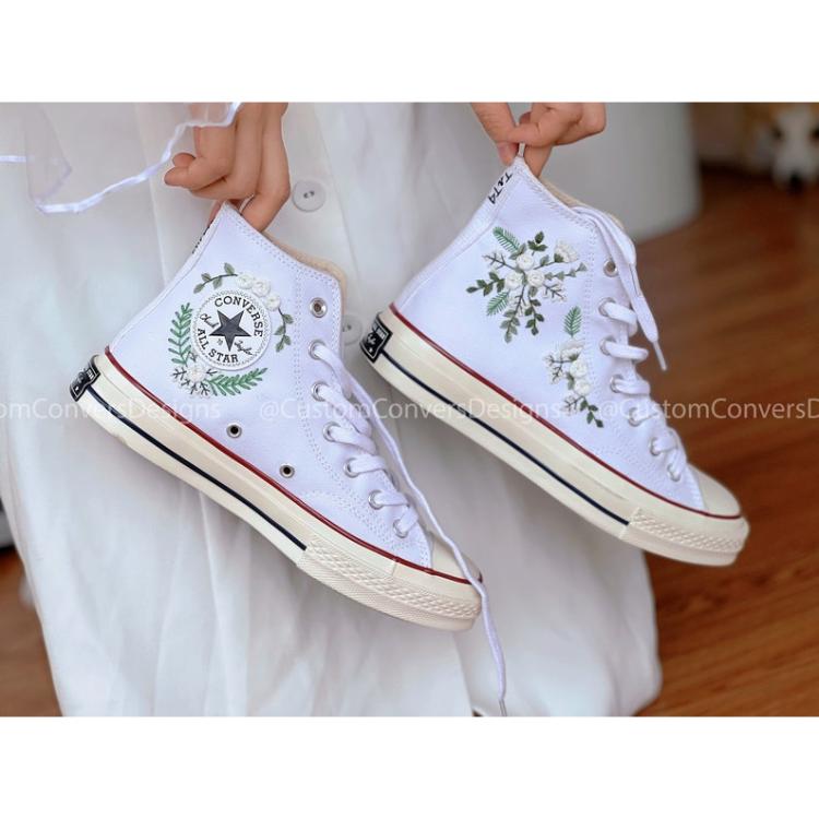 Mushroom Converse, Embroidered Mushrooms And Flower, Converse High Top