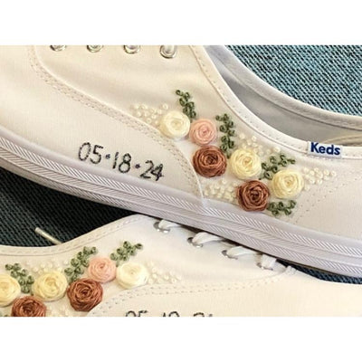 Embroider your wedding bouquet on Keds, Hand embroidered Keds