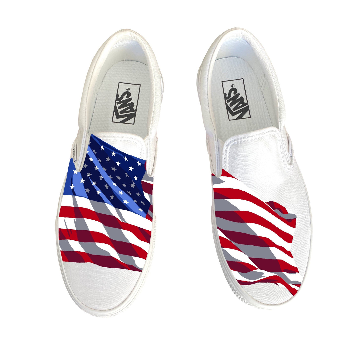 American Flag Red White Blue Country Custom White Slip On Vans