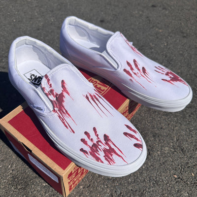 Bloody Hand Print Scary Halloween Custom Slip On Vans