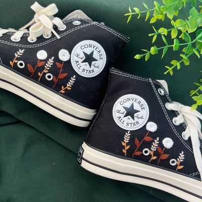 Converse High Tops,Embroidered Shoes,Embroidered White Sweet Rose