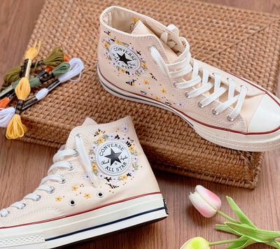 Custom Converse,Bees Converse, Converse Bees And Flowers