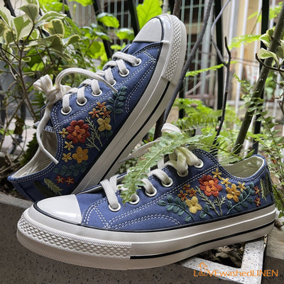 Custom Converse Chuck Taylor Embroidered  Wedding Flowers Embroidered