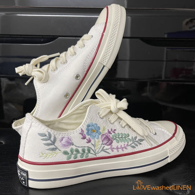 Custom Converse Chuck Taylor Embroidered  Wedding Flowers Embroidered
