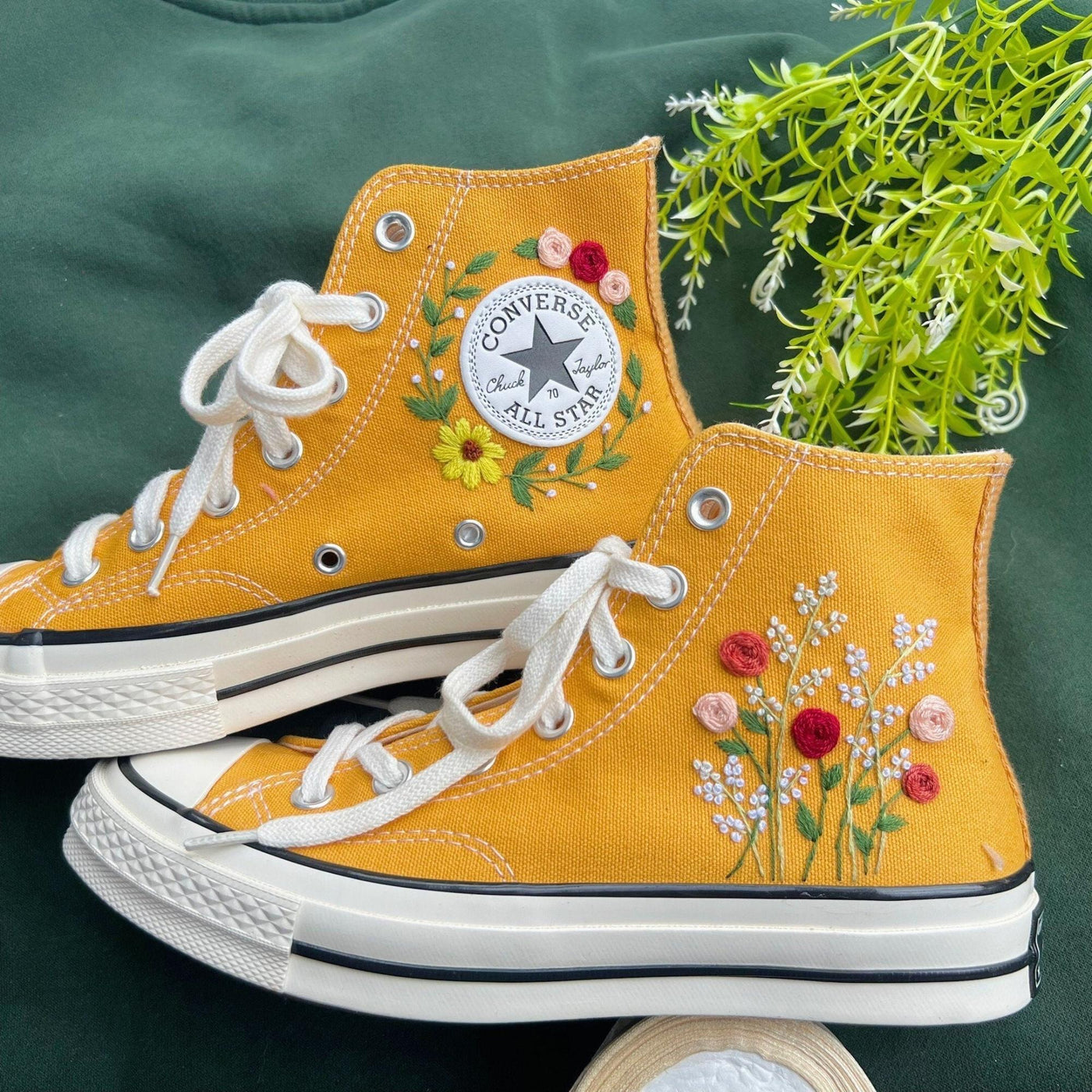 Custom Converse,High Tops,Embroidered Sweet Rose And Lavender Garden