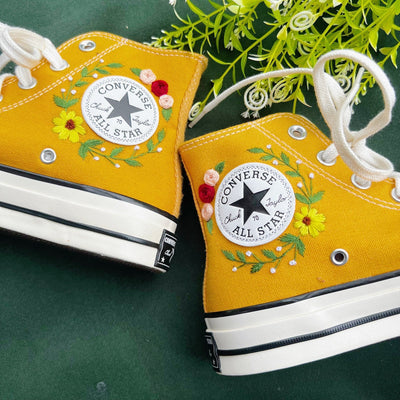 Custom Converse,High Tops,Embroidered Sweet Rose And Lavender Garden