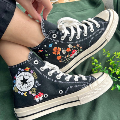 Custom Converse High Tops,Flower Converse,Mushroom Shoes, Flowers
