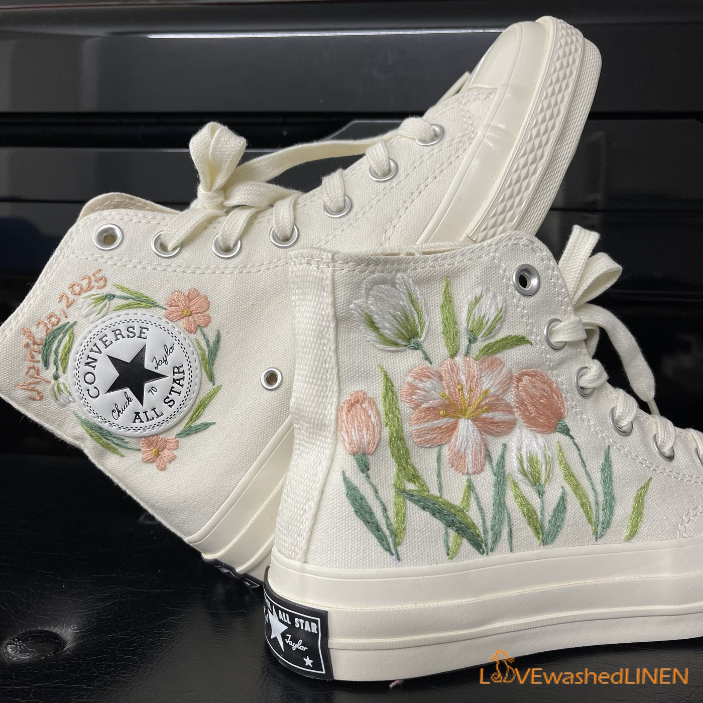 Custom Coverse Chuck Taylor Wedding Flowers Embroidered Converse Brida
