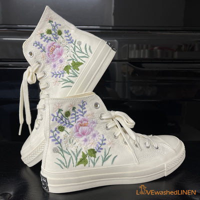 Custom Coverse Chuck Taylor Wedding Flower Embroidered Converse Bridal