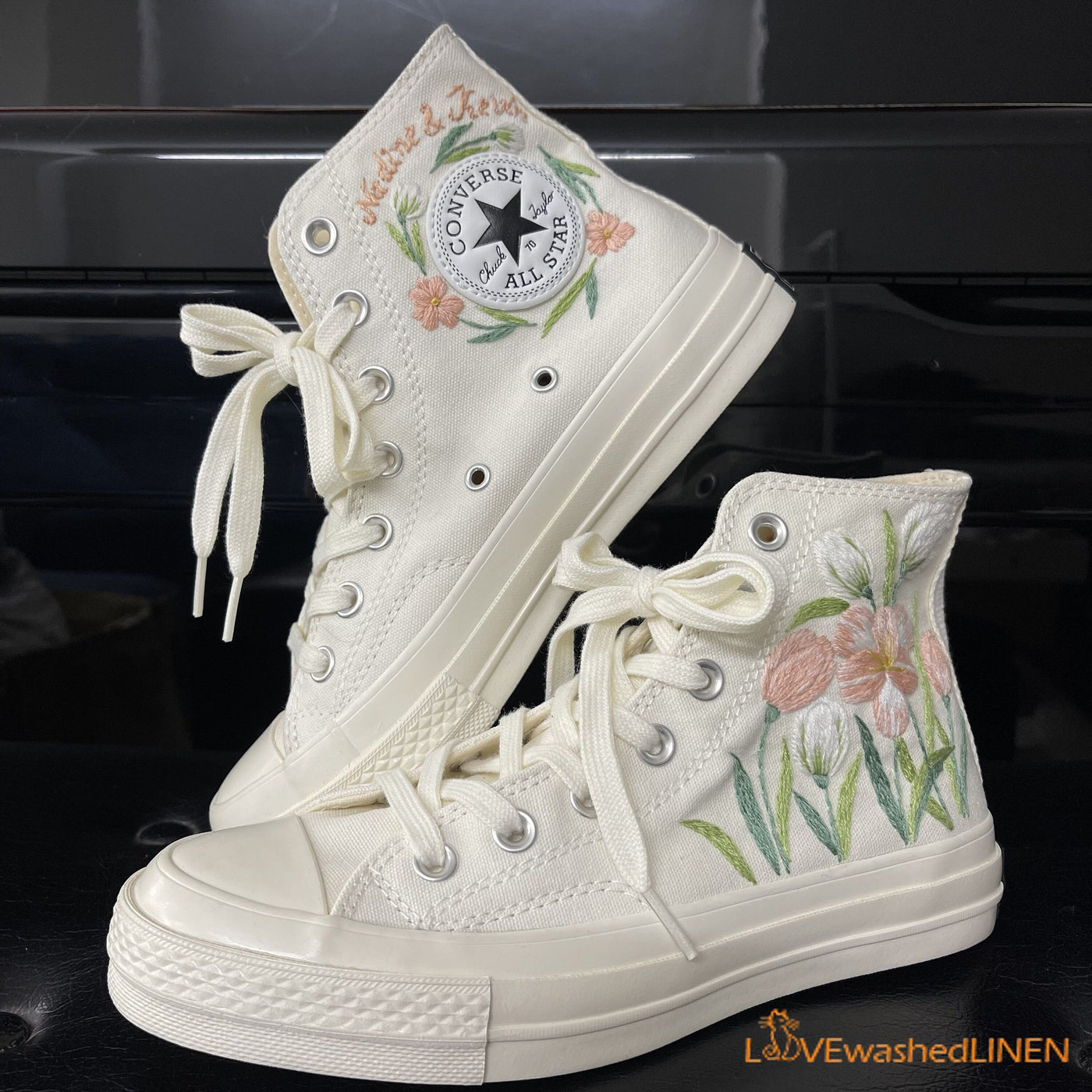 Custom Coverse Chuck Taylor Wedding Flowers Embroidered Converse Brida