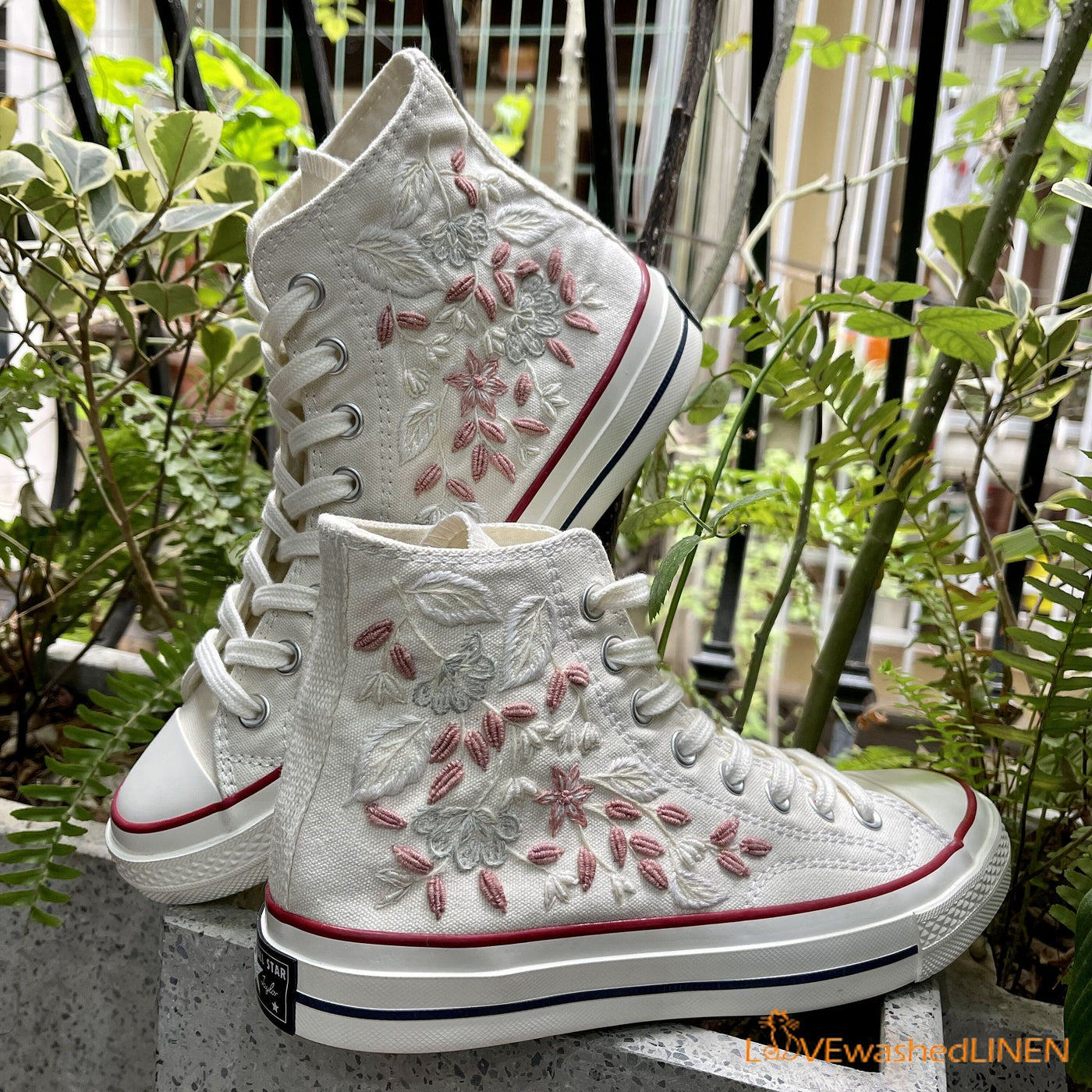 Custom Coverse Chuck Taylor Wedding Flower Embroidered Converse Bridal