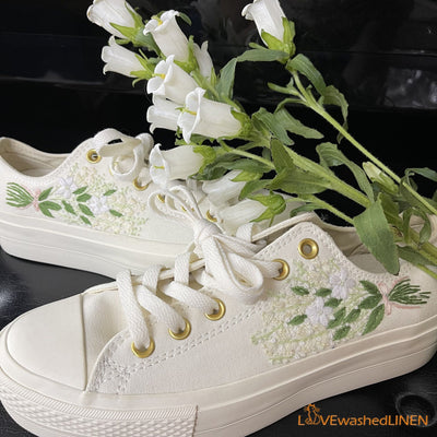 Custom Coverse Platform Wedding Flowers Embroidered Converse Bridal