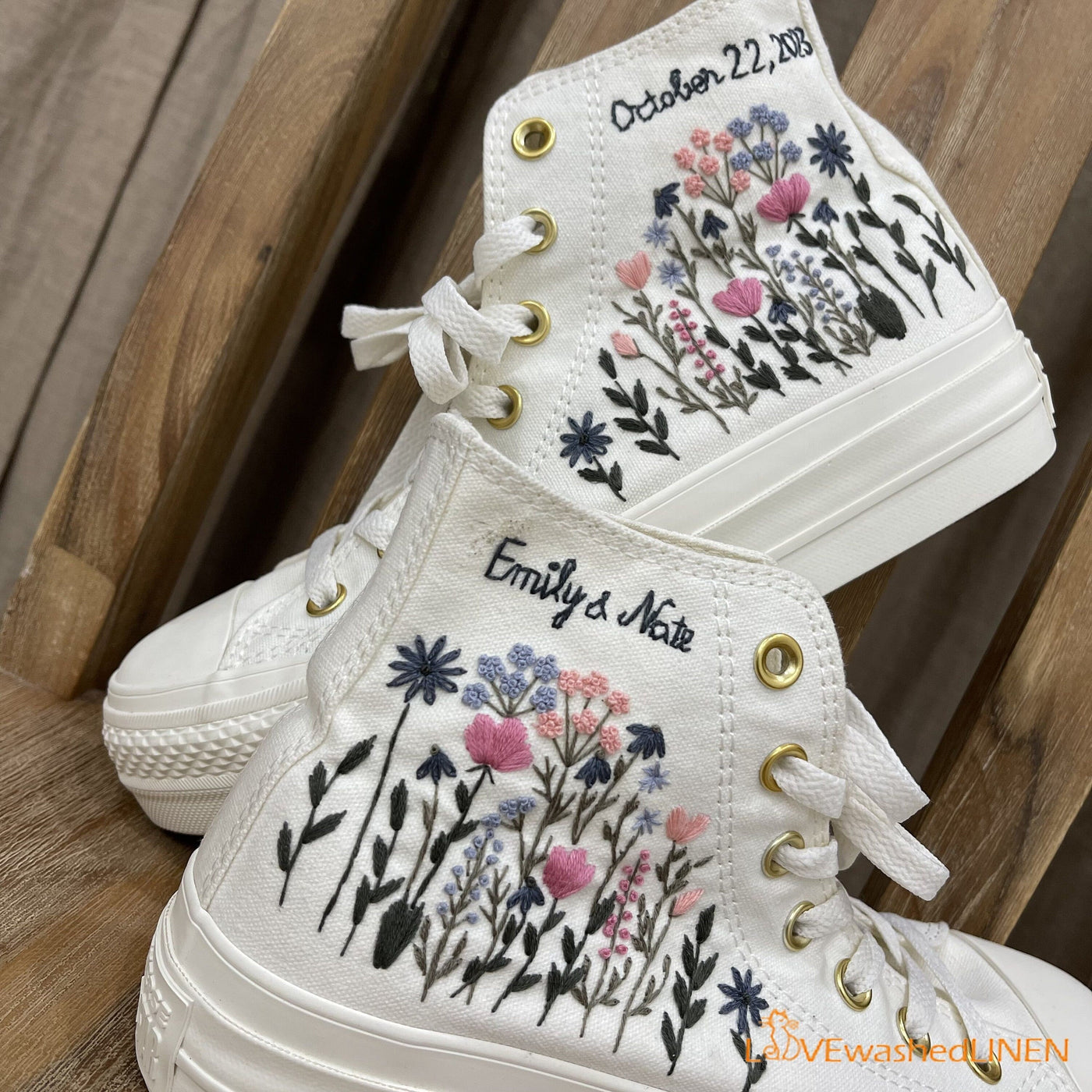 Custom Coverse Platform Wedding Flowers Embroidered Converse Bridal
