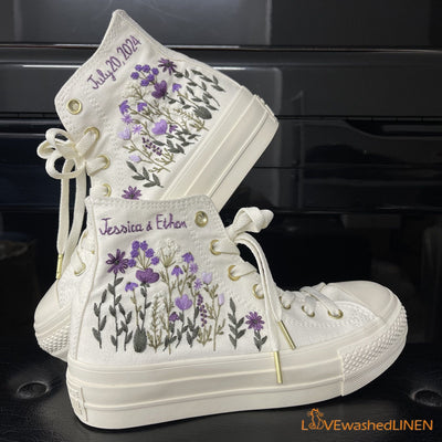 Custom Coverse PlatformWedding Flowers Embroidered ConverseBridal