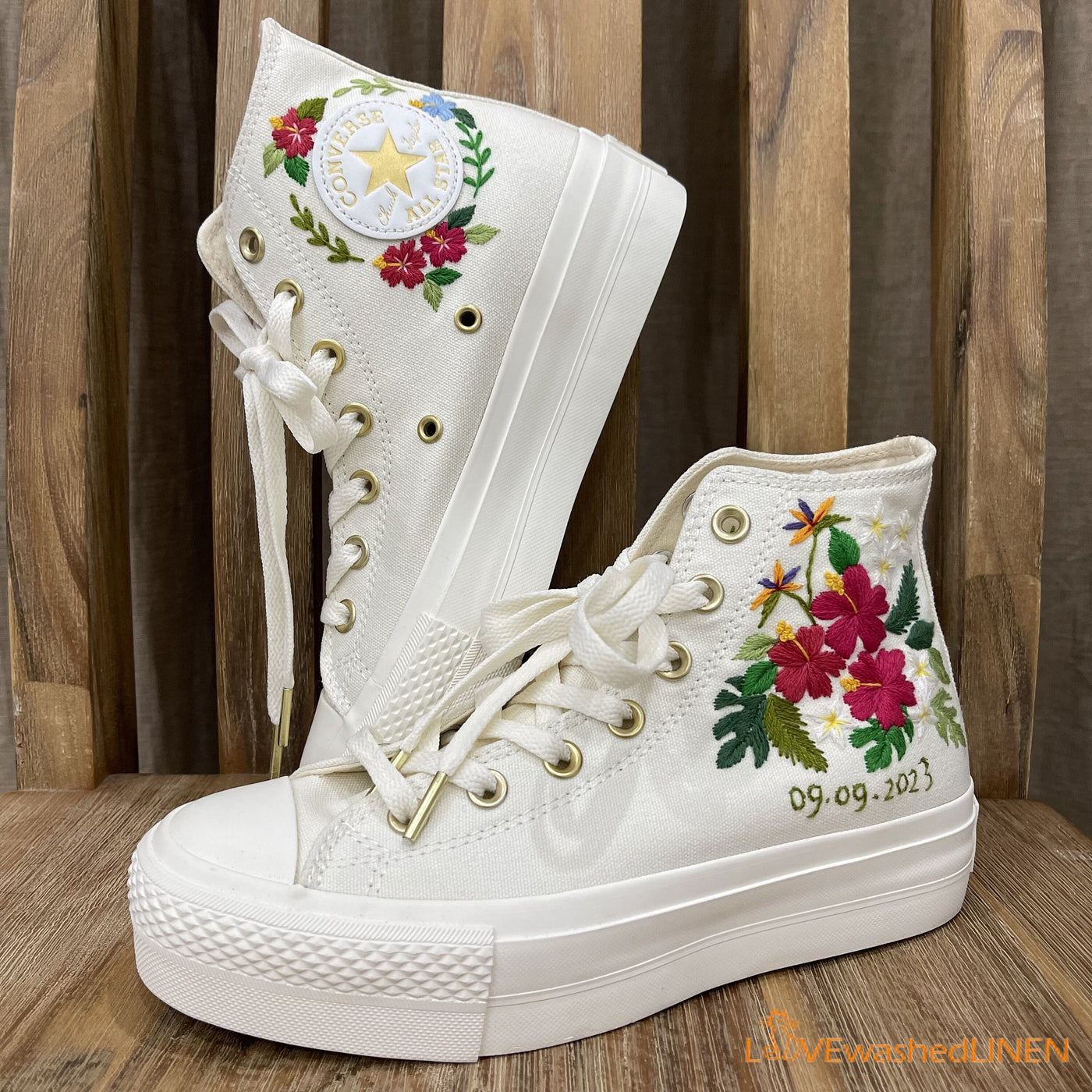 Custom Coverse Platform Wedding Flowers Embroidered Converse Tropical