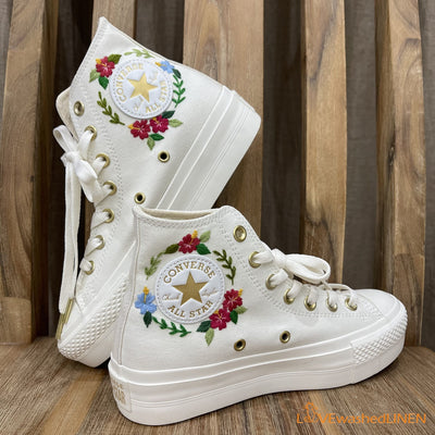 Custom Coverse Platform Wedding Flowers Embroidered Converse Tropical