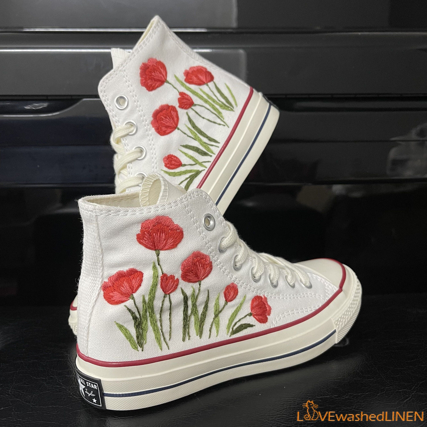 Custom Embroidered Converse High Tops Chuck Taylor 1970s Wedding Hand