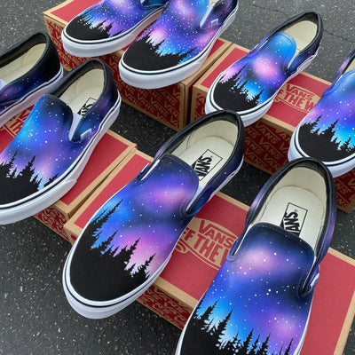 Custom Hand Painted Galaxy Slip On Vans, Nebula Outter Space Vans