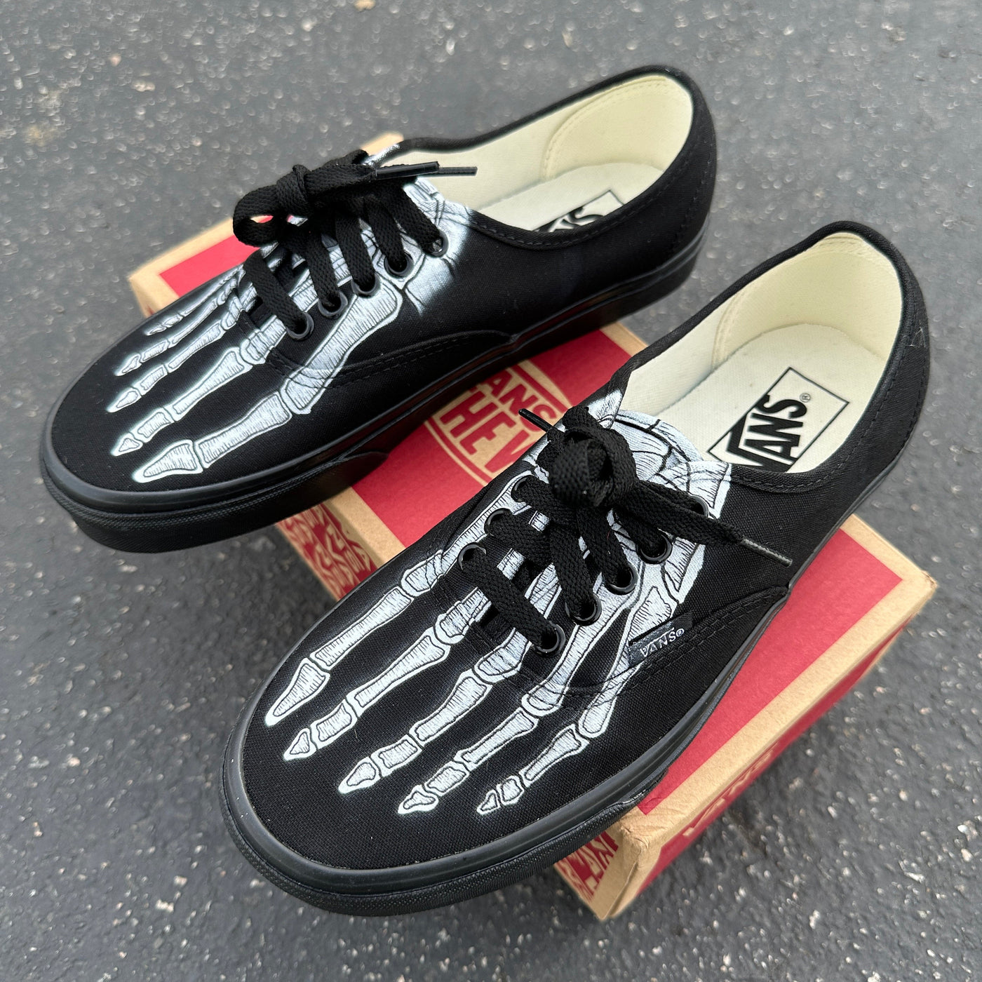 Custom Skeleton Feet X Ray Black Black Vans Authentic Lace Up Shoes