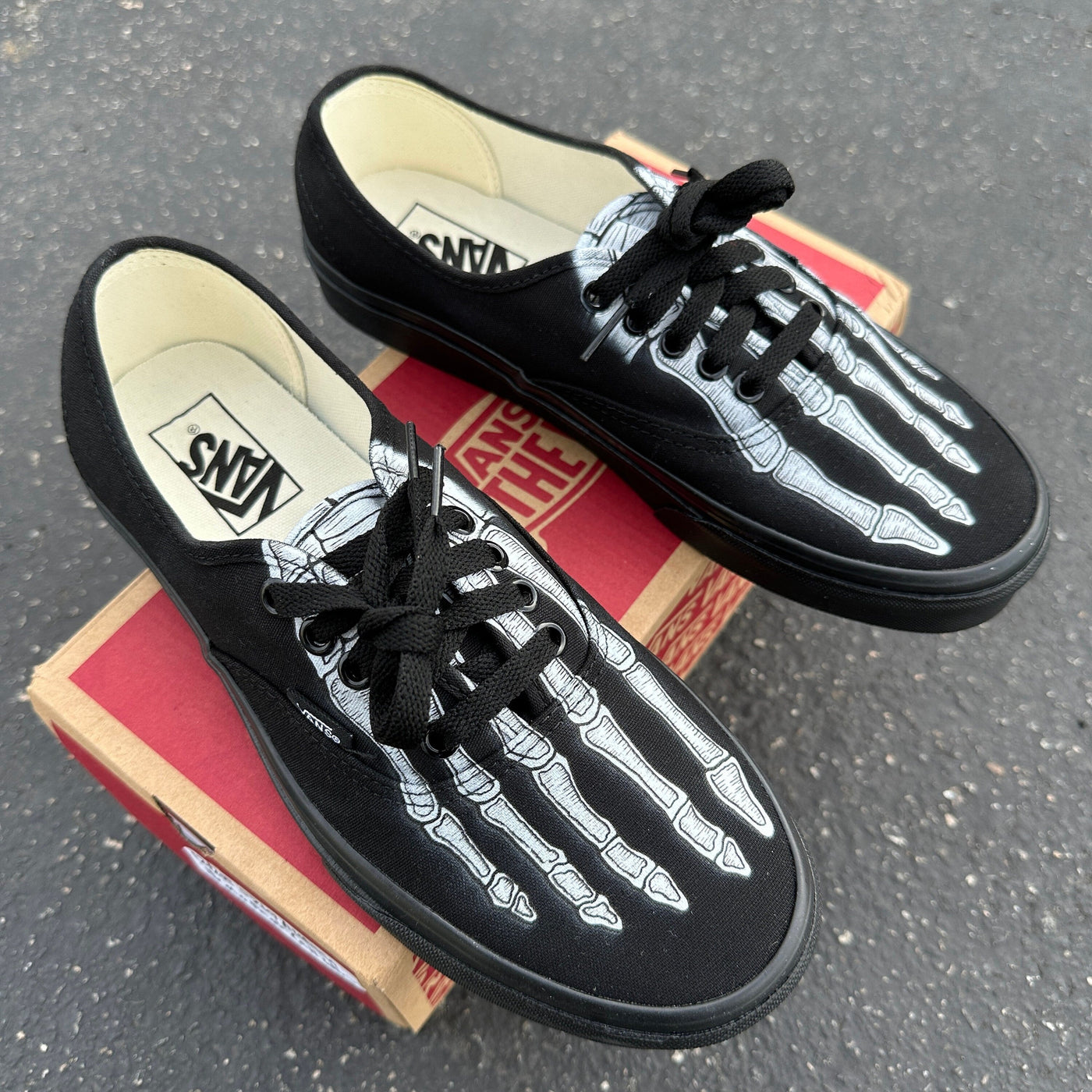 Custom Skeleton Feet X Ray Black Black Vans Authentic Lace Up Shoes
