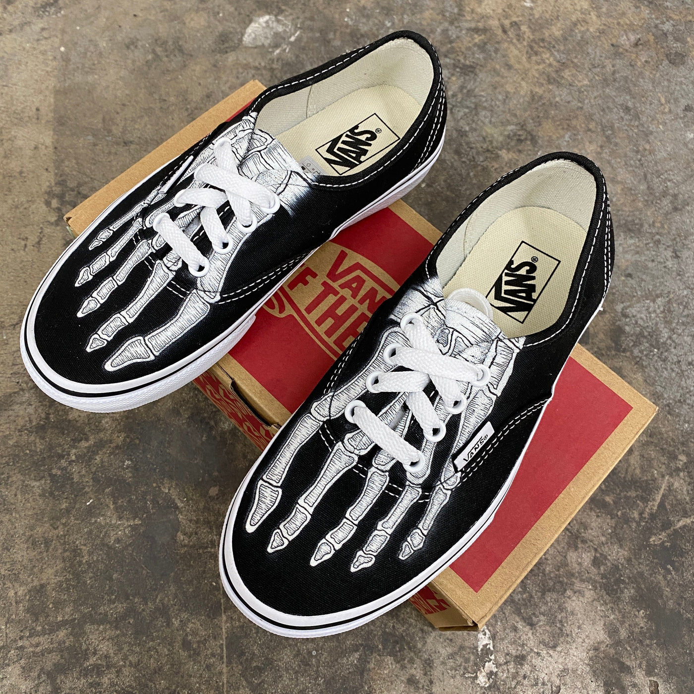 Custom Skeleton Feet X Ray Black White Vans Authentic Lace Up Shoes