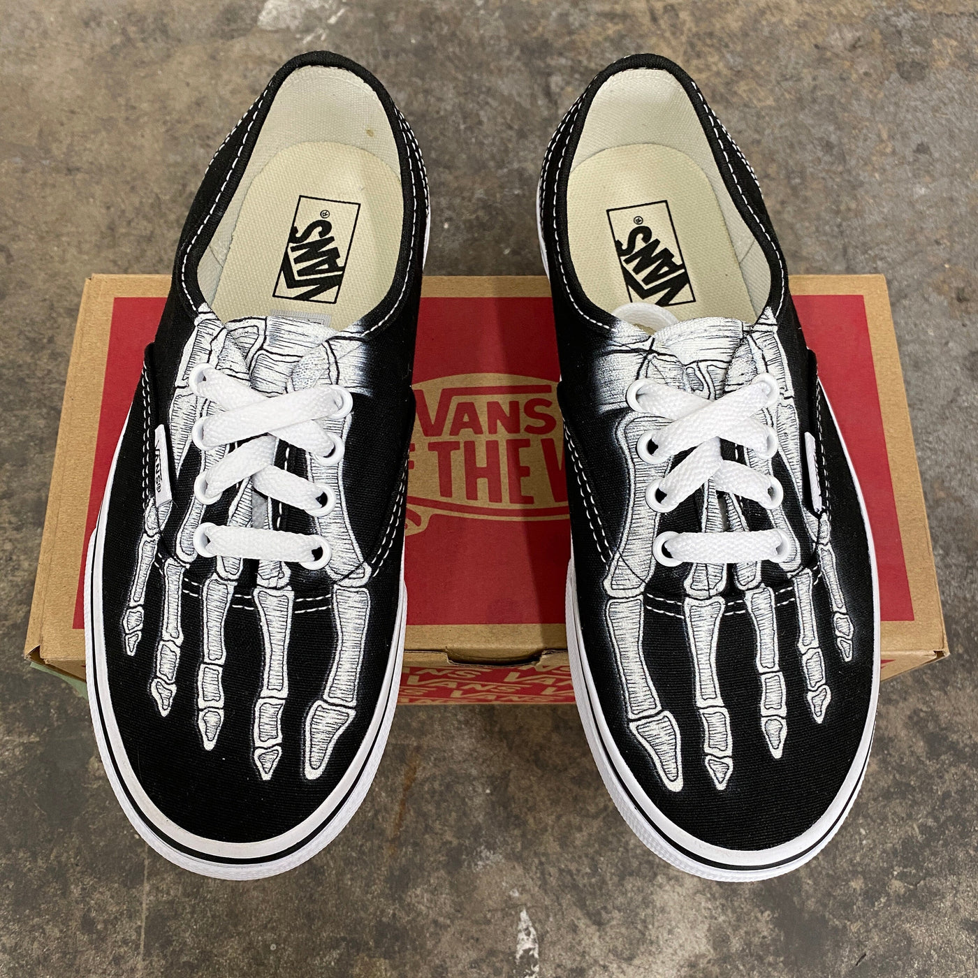 Custom Skeleton Feet X Ray Black White Vans Authentic Lace Up Shoes