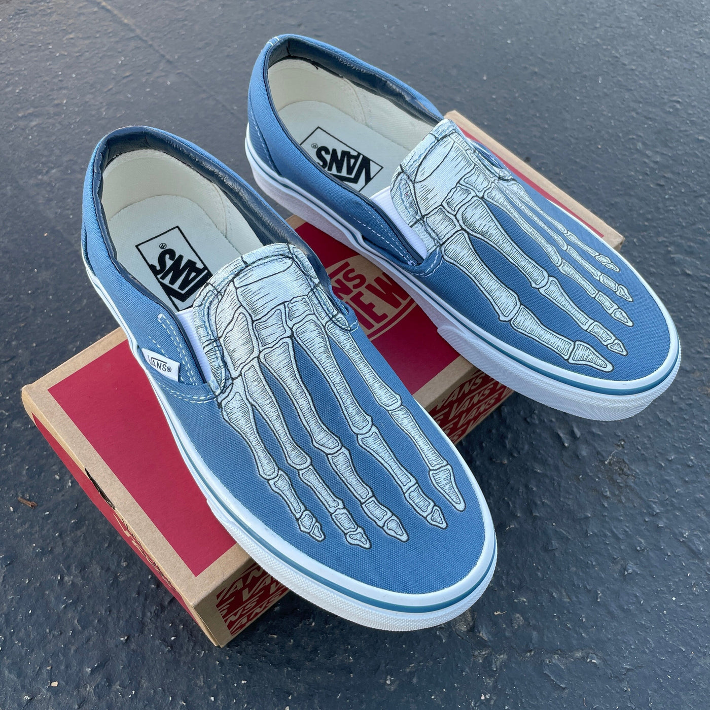 Custom Skeleton Feet X Ray Navy Slip On Vans Shoes for Men and Women