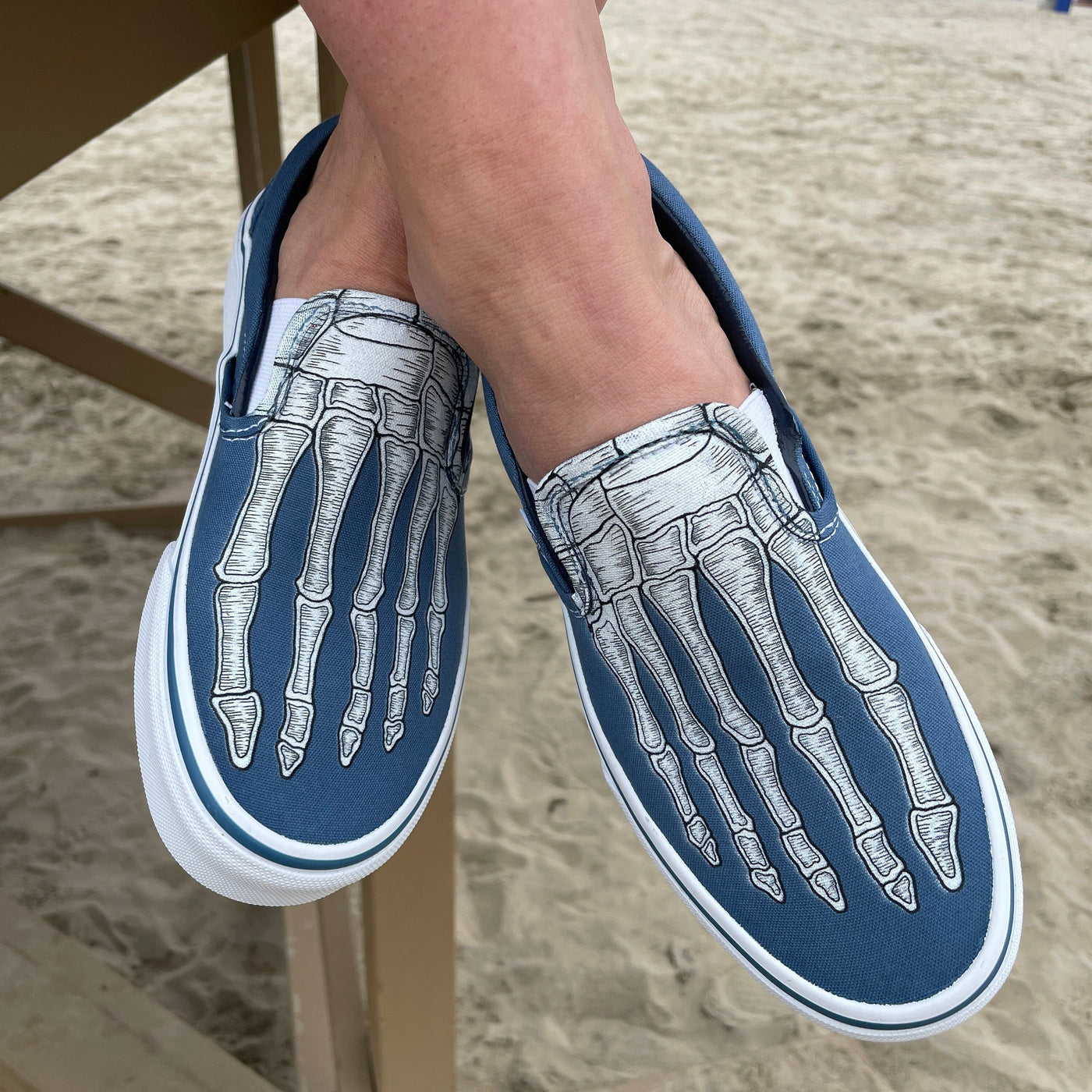 Custom Skeleton Feet X Ray Navy Slip On Vans Shoes for Men and Women