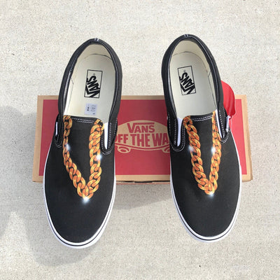 Custom Hand Painted Gold Chain Vans Slip On Shoes