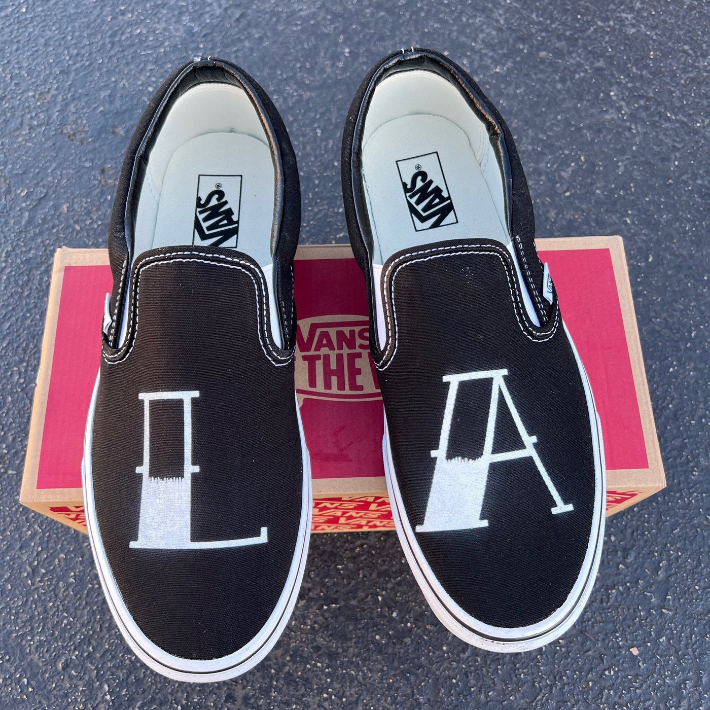 Custom LA Black Slip Ons  Los Angeles California