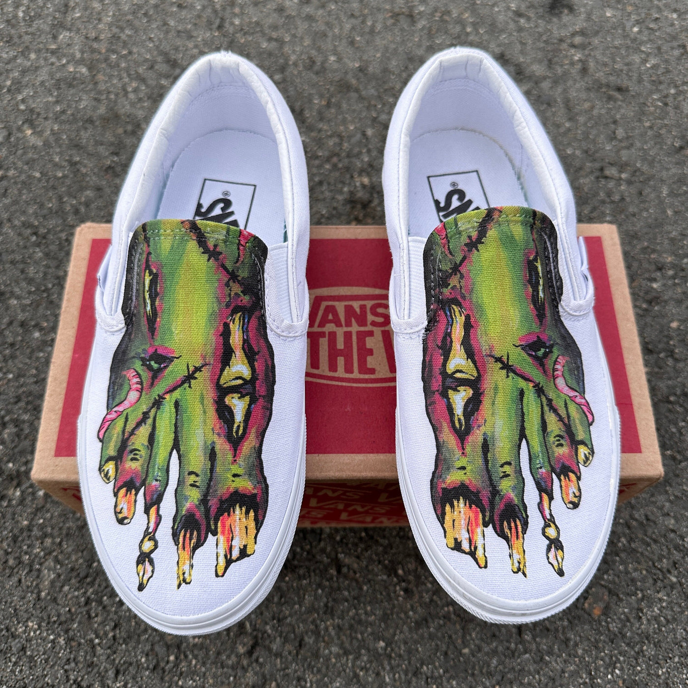 Custom White Slip On Vans  Zombie Feet Vans