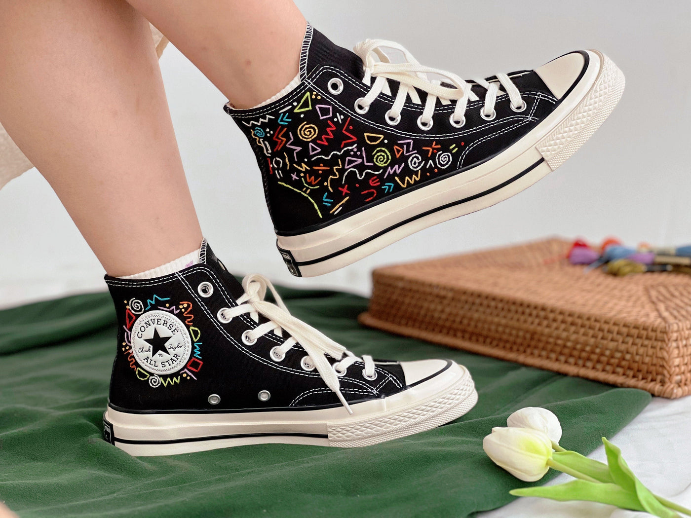Embroidered Convers,Converse Hi Tops, Math Formula Embroidery Pattern