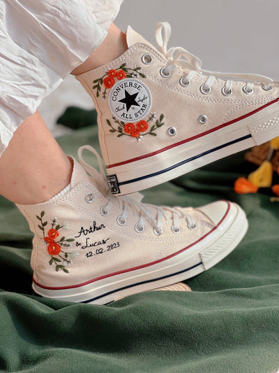 Embroidered Converse,Bridal Converse,Flower Converse,Custom Converse