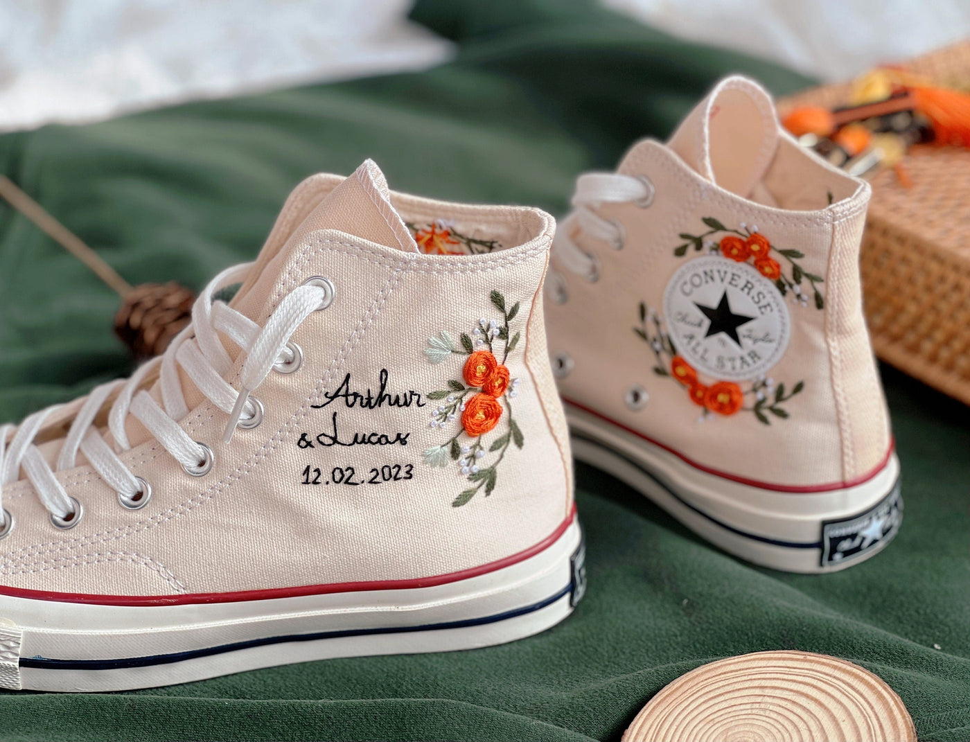 Embroidered Converse,Bridal Converse,Wedding Name,Flower Converse