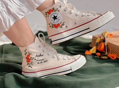 Embroidered Converse,Bridal Converse,Wedding Name,Flower Converse